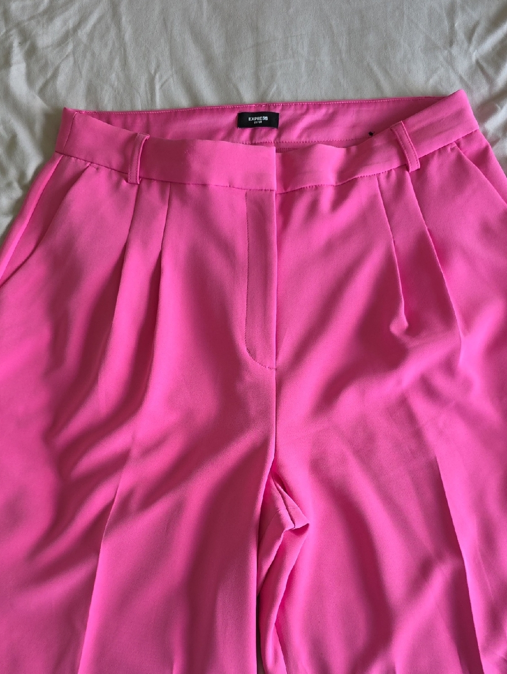 Express Tailored High-Rise Wide Leg Trousers in Bright Pink